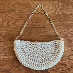 a new day Pearl White Clutch with Gold Chain